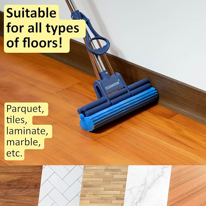 OneTouch GO! Floor Cleaner Floor Mops Sponge Mops Mop with Wringing Function (Cleanow OneTouch GO! Mop + 2 Refills)