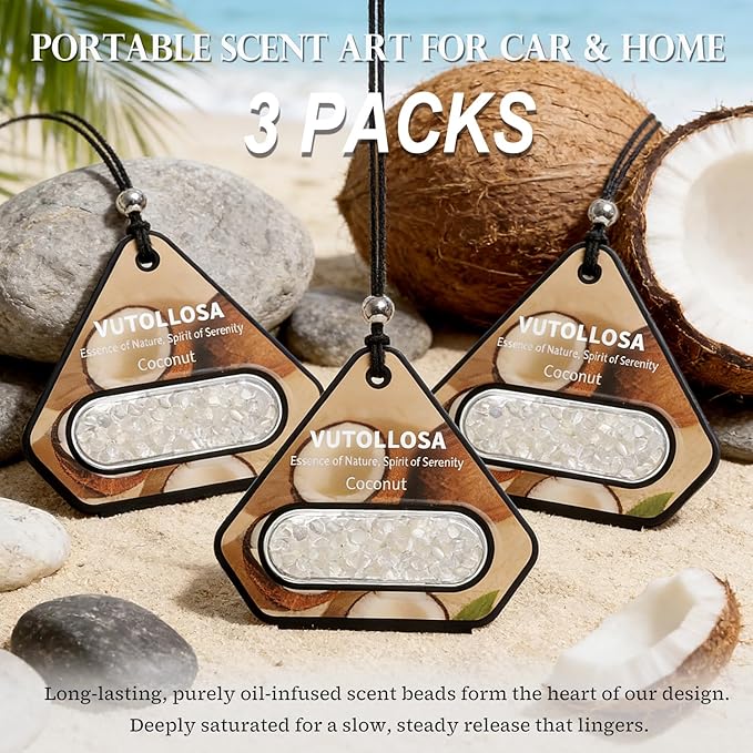 3 Pack Car Air Freshener &amp Car Deodorizer Coconut Scented - Long Lasting Hanging Car Air Fresheners for Women &amp Men Car Accessories by VUTOLLOSA
