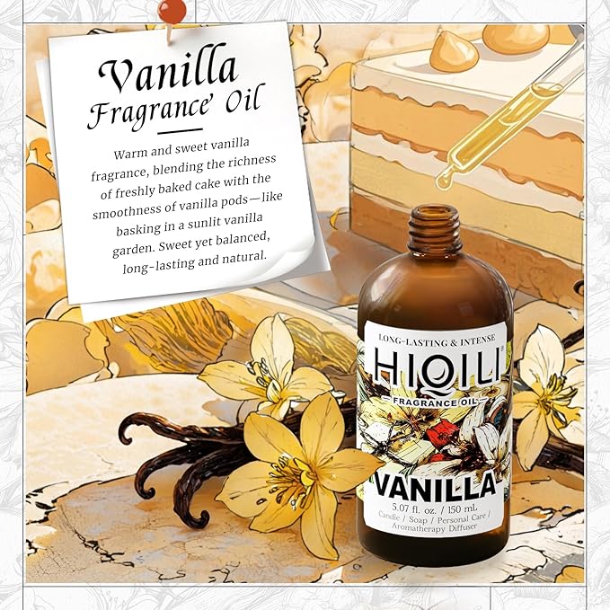 HIQILI Vanilla Fragrance Oil for Body Spray Diffuser Use Essential Oil for Candle Soap and Women Perfume Making - 5.07 Fl Oz