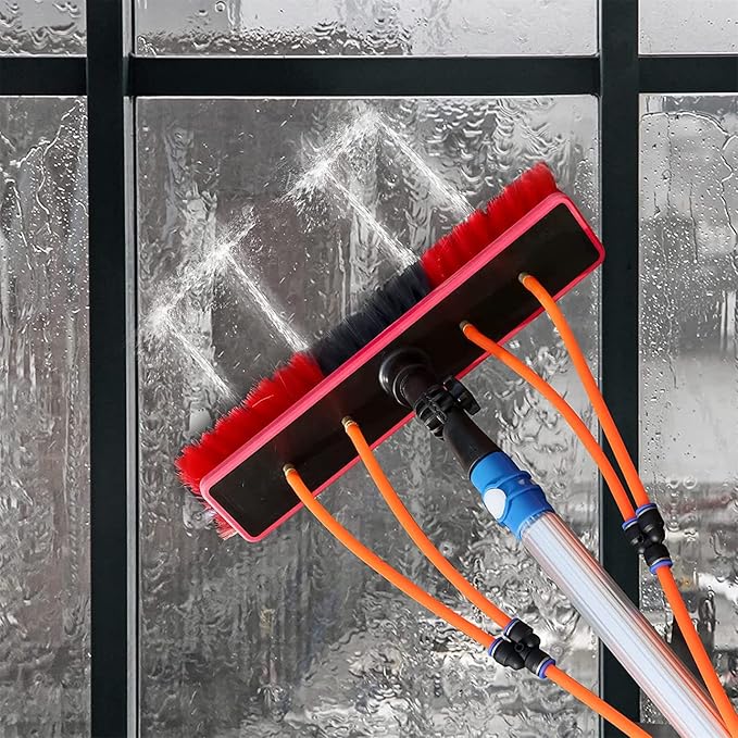 Solar Panel Cleaning Pole Kit 36ft Telescopic Brush with 20m Water Supply Hose for Upstairs Windows Cars and Roof