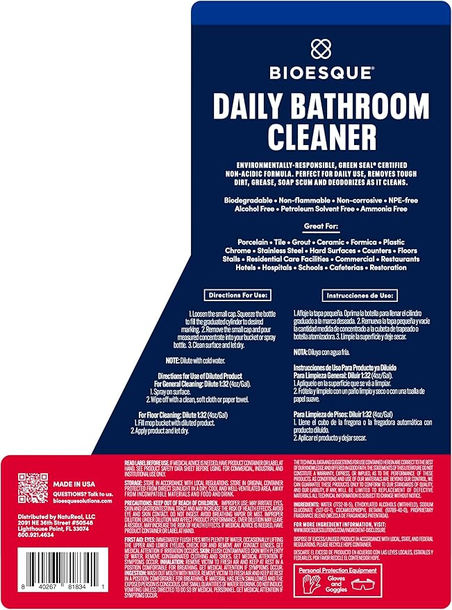Bioesque Bathroom Cleaner Concentrate 64 Fluid Ounce (Pack of 4)