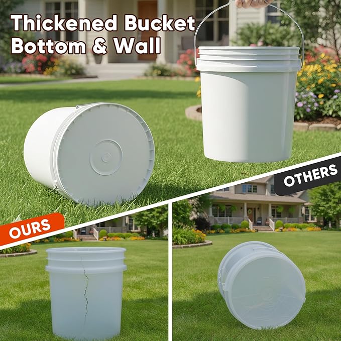 2.5 Gallon Bucket for Cleaning Small Extra Thick Plastic Bucket with Metal Handle Food Grade BPA Free (White 3 Pack No Lid)