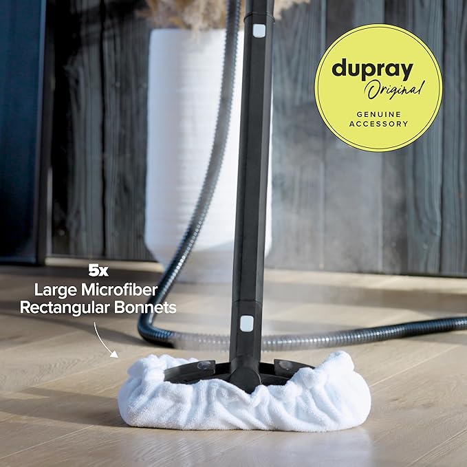 Dupray Large Rectangle Bonnets – Reusable Microfiber Steam Cleaner Pads Heavy-Duty Steam Mop Accessories for Deep Cleaning Floors Tiles Grout Walls Kitchen Surfaces – Pack of 5