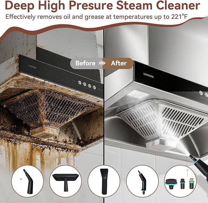 Handheld Steam Cleaner with 1.32 Quarts Tank &amp 15s fast Heat-Up 13 Attachments.Portable High Pressuer Hand Held Stemer for homeKitchen Bathroom Windows and Floors.Steamer for Cleaning