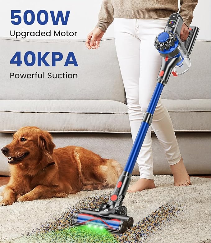 Cordless Vacuum Cleaner 500W/40Kpa Vacuum Cleaners for Home 60Mins Stick Vacuum with LED Display Anti-Tangle &amp Wall Mount Charging 8 in 1 Lightweight Vacuum for Hard Floors Carpet Pet Hair
