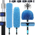 20ft High Ceiling Duster Kits with 5-12ft Heavy Duty Extension Pole - Fan Blade Cleaner Cobweb Remover &amp Blue Window Squeegee Kit Washable Dust Brush for High Roof and Glass Surfaces