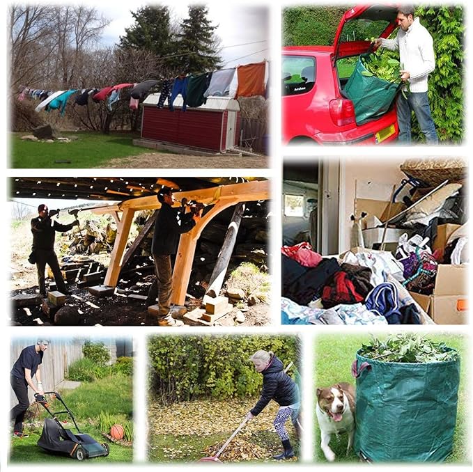 Professional 2-Pack 63 Gallon Lawn Garden Bags Big (D31H19 in) Yard Waste Bags with Gardening Gloves for Reusable Leaf BagGarden Trash ContainersLawn WeedsGrass ClippingsYard Debris Bag 4 Handles