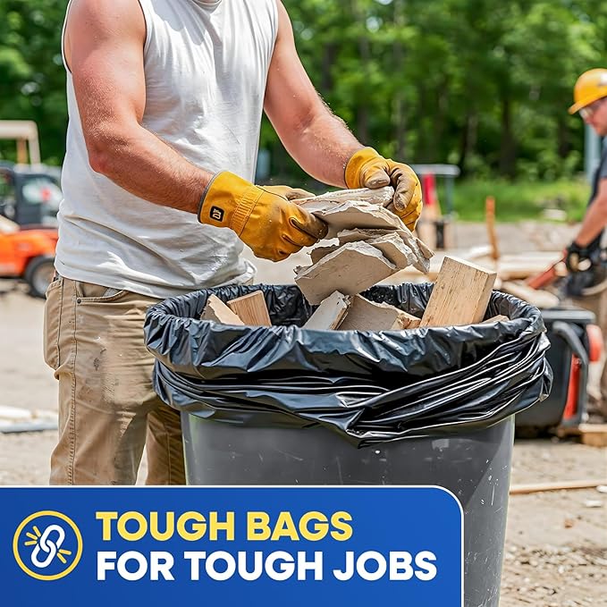 55 Gallon Trash Bags 37 x 50 Black Garbage for Heavy Industrial Use Contractor Bags 4 Mil Black 100/Case