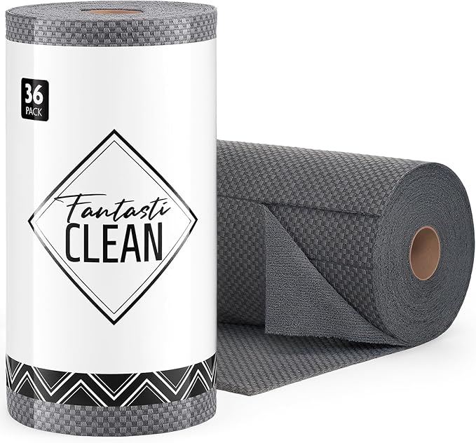 Fantasticlean Large Tear-Away Microfiber Cleaning Cloth Roll - 18'' by 12'' 36 Sheets Thick Dish Cloths Super Absorbent Reusable Kitchen Towels (DimGrey)