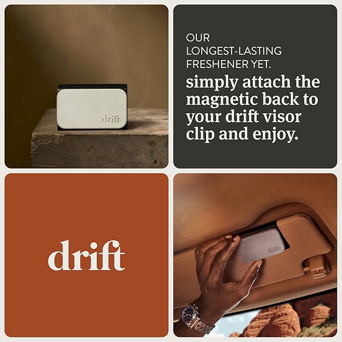 Drift Car Air Freshener - The Original Stone Air Freshener - Car Odor Eliminator - Long Lasting Scent - Metal Clip - Essential Oils - Clean Ingredients - Amber Scent 3 Pack Refill - NO CLIP INCLUDED