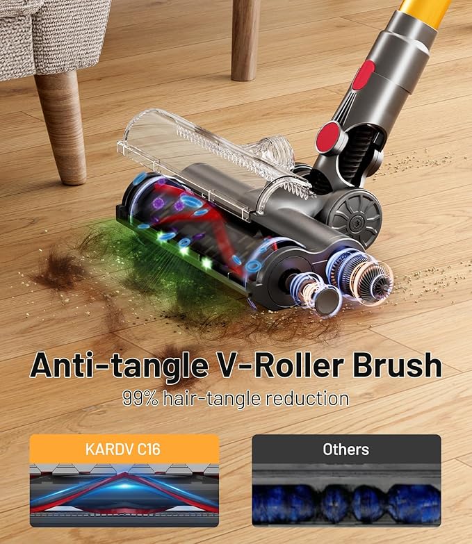 Cordless Vacuum Cleaner 45Kpa/550W Stick Vacuum with Touch Screen Max 65Mins Vacuum Cleaners for Home Upgraded Green Light &amp Anti-Tangle Wireless Vacuum for Pet Hair/Carpet/Hardwood Floor