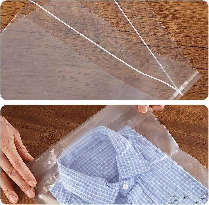 iMailer - 500 Count - 14 x 20 Clear Plastic Poly Bags with Suffocation Warning Self Seal 1.6 Mil for Clothing T-Shirts Pants - Resealable AdhesiveNot Strong