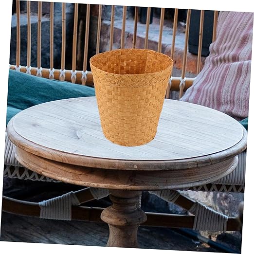Luxshiny Bamboo Rattan Trash Can Storage Basket Desk Waste Basket for Bedroom Bathroom