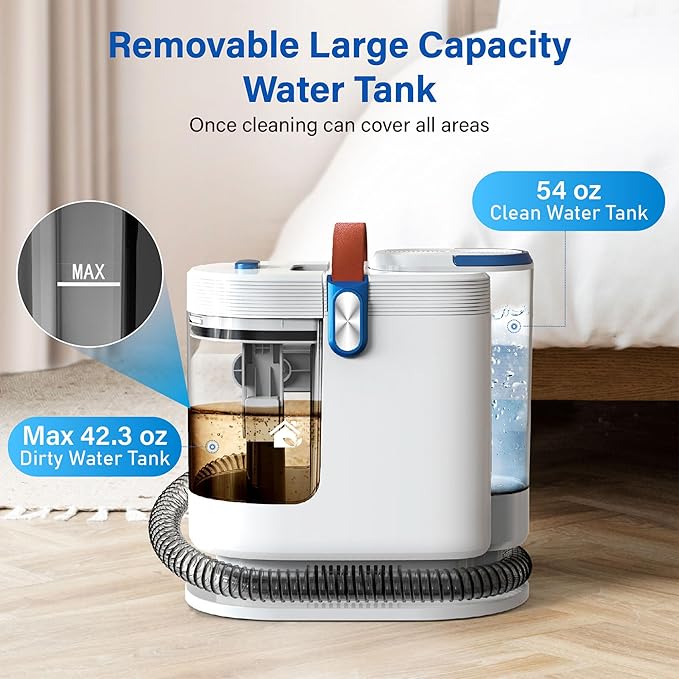 Portable Upholstery and Carpet Cleaner Machine 15Kpa Spot Cleaner Deep Cleans Pet Stains Couch Cleaner with 3 Tools and Self-Cleaning System for Area Rugs Furniture Stair Car Blue