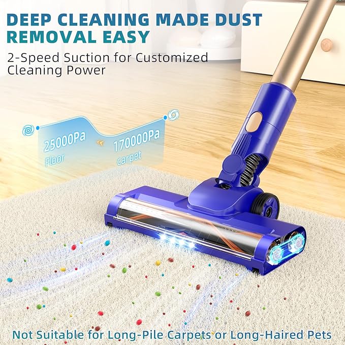 Cordless Vacuum Cleaner 180° Bendable Wand Stick Vacuum Cleaners with LED Touch Screen 8-in-1 Lightweight Rechargeable Vacuum with 1.5L Dust Cup for Home Hard Floor Low-Pile Carpet