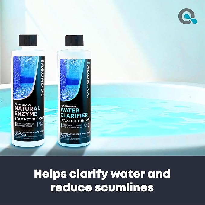 AquaDoc Spa Enzyme and Spa Clarifier Bundle - Includes 16oz Enzyme Cleaner and 16oz Hot Tub Water Clarifier - Hot Tub Chemicals Made in USA