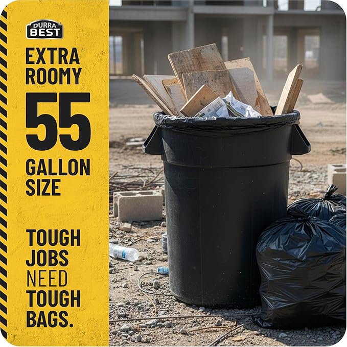 MAAXForce 55 Gallon Contractor Trash Bags | 2 Mil Heavy-Duty Black Garbage Bags | Leak-Proof Puncture-Resistant | Made in USA | 36 x 56 Large Construction &amp Yard Cleanup Bags (40-Count)