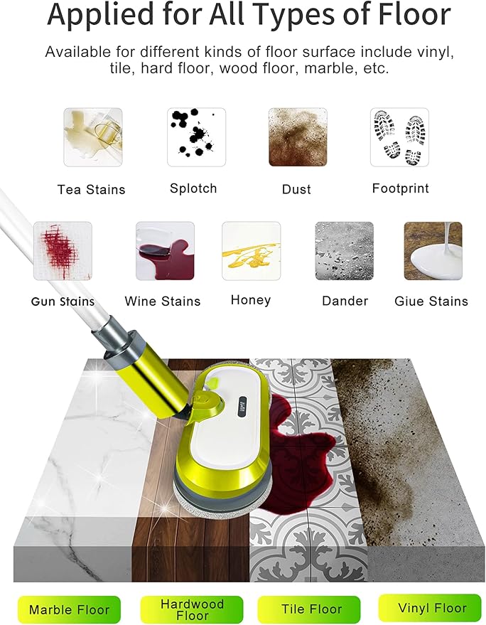 VMAI Cordless Electric Mop with Water Spray &amp Detachable Battery Rechargeable Floor Spin Mop &amp Scrubber with LED Headlights Washable Pads Lightweight for Hardwood Tile Marble Floor Cleaning