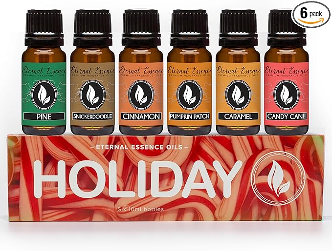 Eternal Essence Oils Holiday Set of 6 Premium Fragrance Oils - Oils for Diffusers Soap &amp Candle Making Aromatherapy - Includes Candy Cane Pumpkin Patch - for Candle Soap Making &amp More - 1