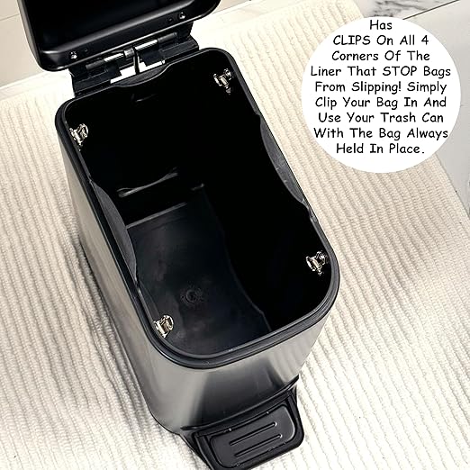 Homie Soft Close Slim Trash Can 6 Liter / 1.6 Gallon with Anti - Bag Slip Liner and Lid Use as Mini Garbage Basket Slim Dust Bin or Decor in Bathroom Restroom Kitchen or Bedroom (Matte Black)
