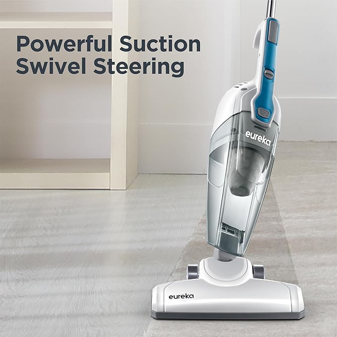 Eureka Corded Stick Vacuum Cleaner for Home Pet Hair Lightweight Stick Vacuum Cleaner with Powerful Suction for Carpet Tile and Hard Floor Aqua Blue 3-in-1 Handheld Vac NES100