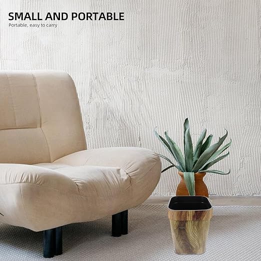 Vintage Style Imitated Wood Trash Bin Large Square Indoor Rubbish Can for Bedroom Lounge Accommodation Thickened PP Material Space-Saving Creative Wastebasket