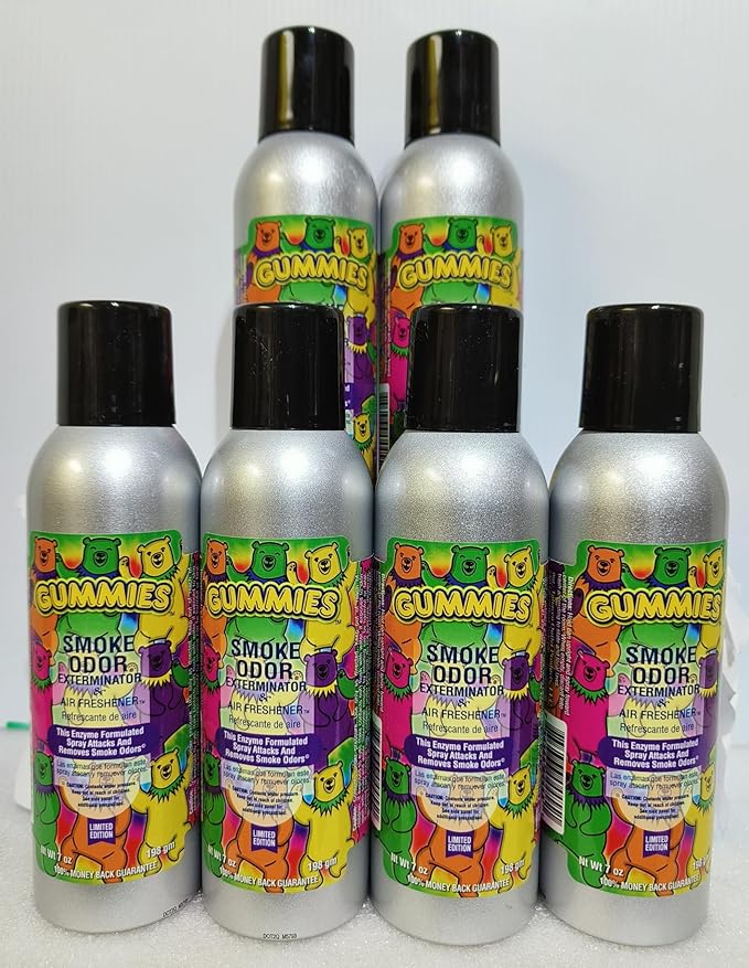 Smoke Odor Exterminator 198 gm/ 7 oz Large Spray Gummies 7oz Can 6 Pack. Assorted