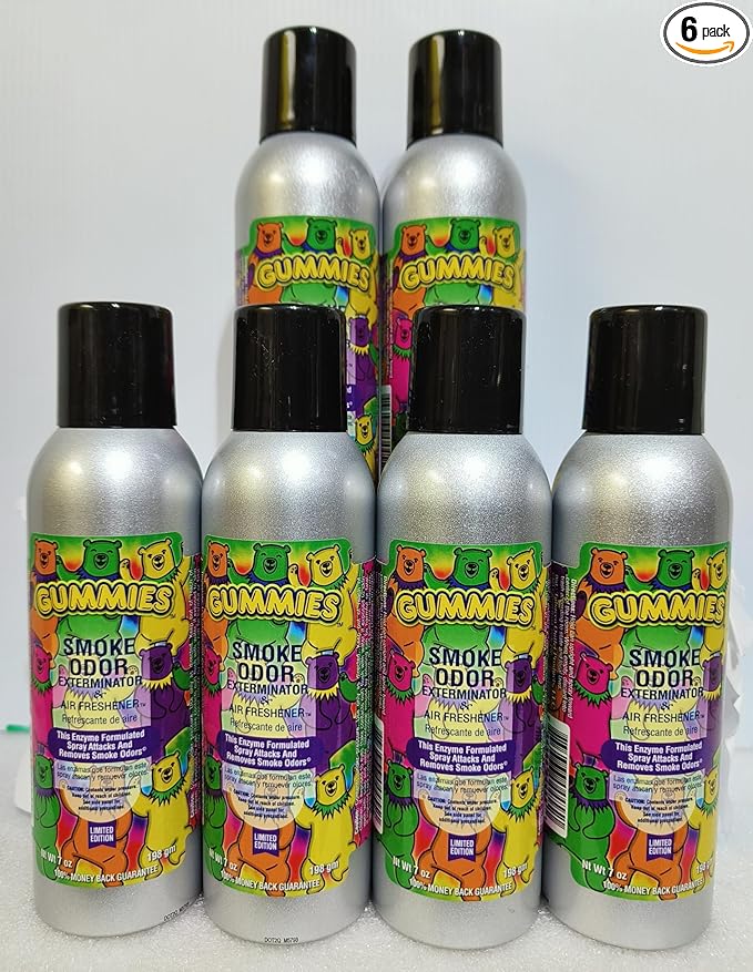 Smoke Odor Exterminator 198 gm/ 7 oz Large Spray Gummies 7oz Can 6 Pack. Assorted