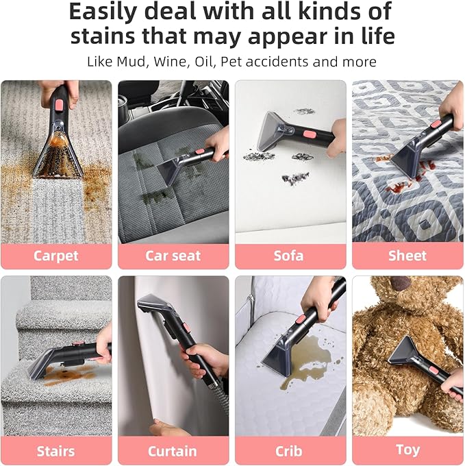 Carpet Cleaner Machine 11Kpa Strong Suction New 450W Powerful Motor Portable Upholstery Cleaner with Spot Cleaner Stain Remover for Pet Accident Rugs Carpet and Upholstery Red