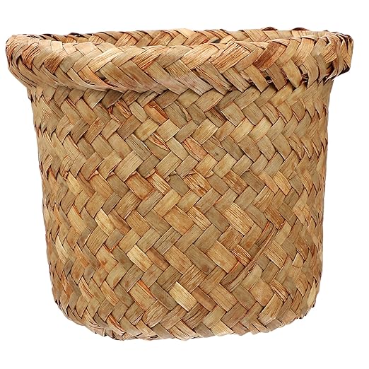 3pcs Wastebasket Trash can Trash Container bin Sundries Container Bathroom Trash can Kitchen Rubbish Bin dust bin Hand Woven Basket Trash Small can Straw Seaweed vase Office