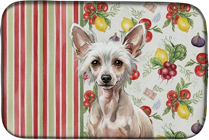 Caroline's Treasures Hairless Chinese Crested Vegetables Dish Drying Mat Absorbent Dish Drying Mat Pad for Kitchen Counter Dish Drainer Mat for Countertop 14 x 21 Multicolor