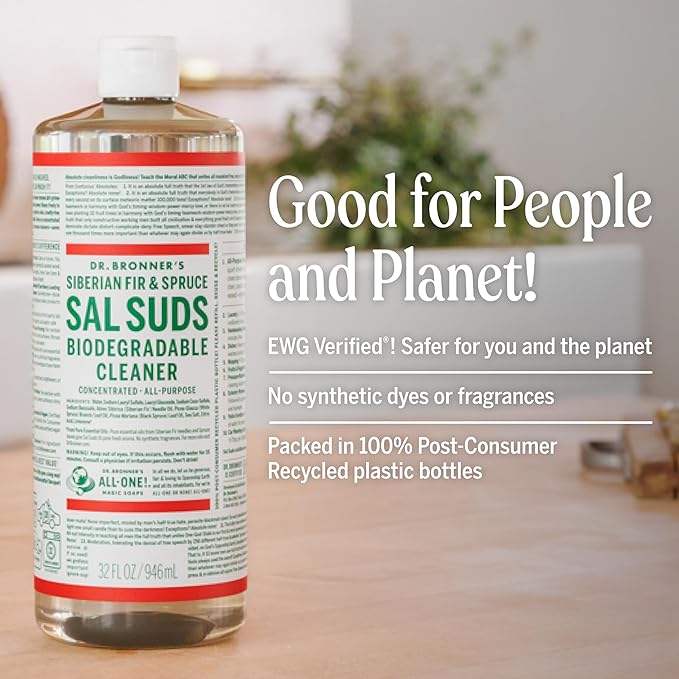 Dr. Bronner's - Sal Suds Biodegradable Cleaner (1 Gallon) - All-Purpose Pine Cleaner for Floors Laundry and Dishes Concentrated Cuts Grease and Dirt Powerful Formula