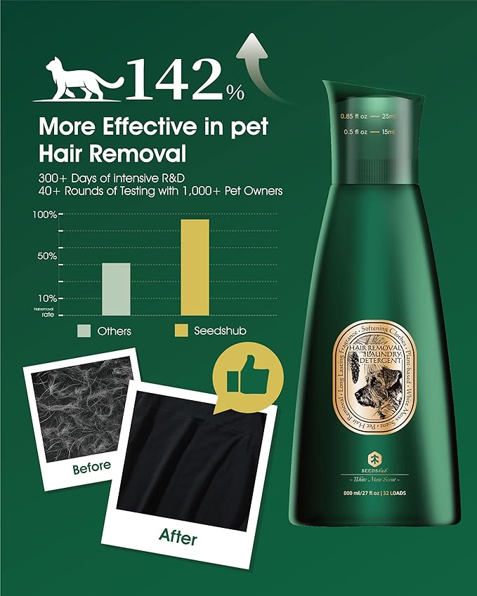 Pet Hair Remover for Laundry 6-in-1 Dog Laundry Detergent Concentrate (Non-Dissolving) Repels Up to 90% Fur Odor &amp Stain Remover Cedar Scent 27 fl oz 32 Loads