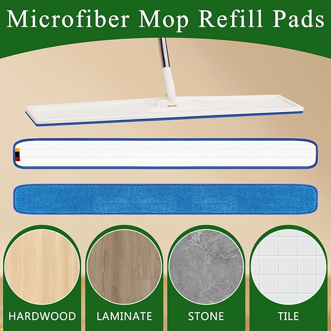 3 Pcs Large 48 Inch Commercial Replacement Microfiber Pads Reusable Wrestling Wet Mop Refill Pads for Flat Mop Frames Wet and Dry Use (Blue)