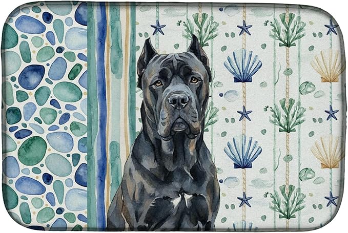 Caroline's Treasures Cane Corso Coastal Sea Glass Dish Drying Mat Absorbent Dish Drying Mat Pad for Kitchen Counter Dish Drainer Mat for Countertop 14 x 21 Multicolor