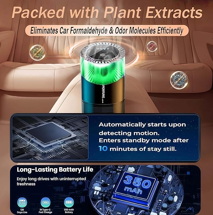 Car Air Freshener with Summer Gardenia Scent Smart Aroma Diffuser Aromatherapy Car Perfume Fresh Floral and Pure White Fragrance