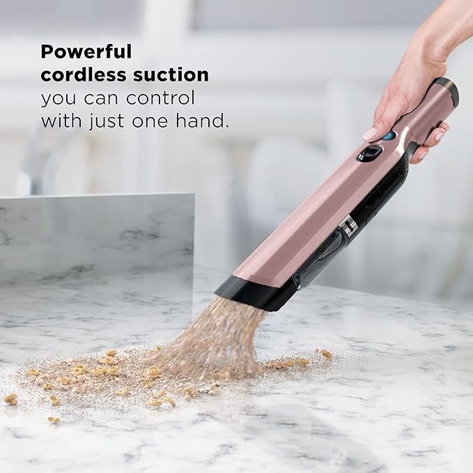 Shark WANDVAC Cordless Hand Vac Lightweight Portable at 1.4 lbs. Powerful Suction Charging Dock One-Touch Empty for Car &amp Home Multi-Surface Pet Tool &amp Duster Crevice Tool Rose Gold WV