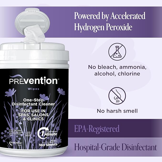 Prevention All Purpose Disinfectant Wipes – Cleaning Wipes Canister Bulk Cleaner Towelettes for Salons Spas Clinics – Hospital Grade Surface Sanitizing – 160 Count per Canister (12 Pack)
