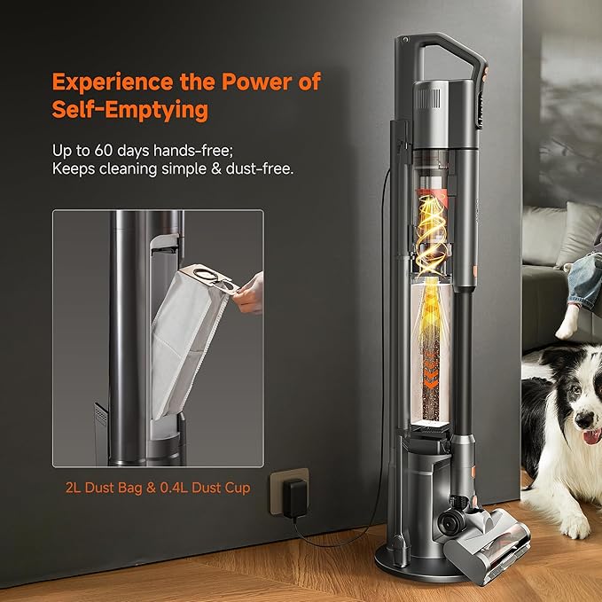 uwant V500 Cordless Vacuum Cleaner with Auto Empty&ampAuto Dust Scrap System 7-Layer HEPA Filtration Anti-Tangle Brush Stick Vacuum for Pet Hair Hard Floors CarpetGrey