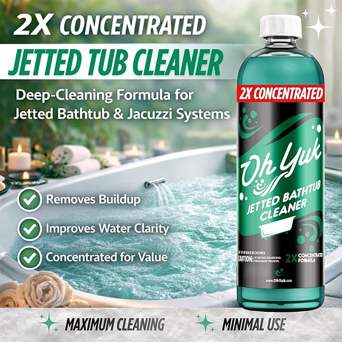 Oh Yuk Jetted Tub Cleaner 2X Concentrated – Deep Cleaning Jetted Bathtub &amp Jacuzzi Cleaner for Tub Systems with Jets – Removes Buildup – 16 fl oz