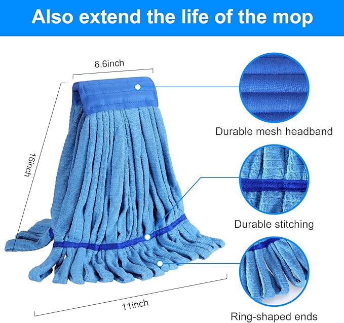 5 Pack Commercial Mop Head Replacement 6.6 Inch Headband Heavy Duty Microfiber Tube Mop 18oz Looped End Washable Refill for Industrial Floor Cleaning Hardwood Tile Concrete