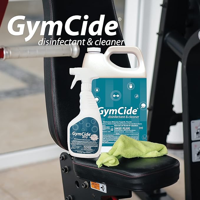 GymCide Disinfectant Cleaner and Deodorizer for Gyms Sports Equipment and Fitness Centers Bundle (1 Concentrated Gallon and 2-32 Ounce Bottles)
