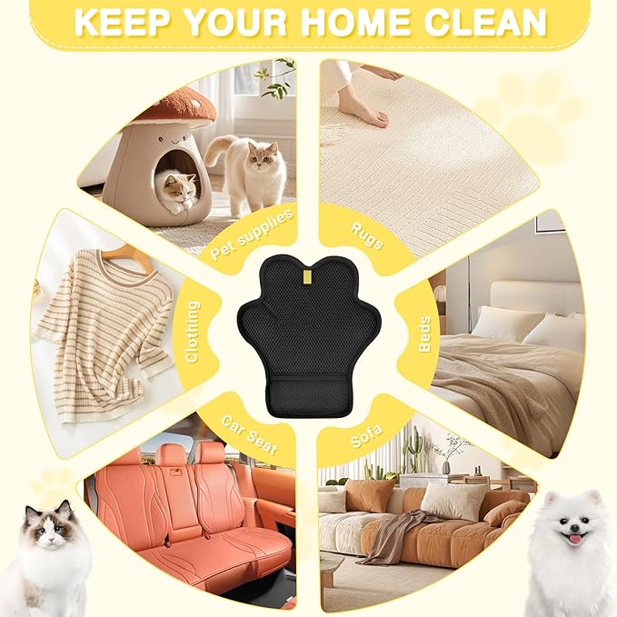 2PCS Pet Hair Removal Glove for Cats and DogsUpgrade Reusable Electrostatic Magic Brush Pet Hair Removal Grooming Gloves Tool for Furniture Bed SheetsCouchClothesCarpetCar Seat (2)