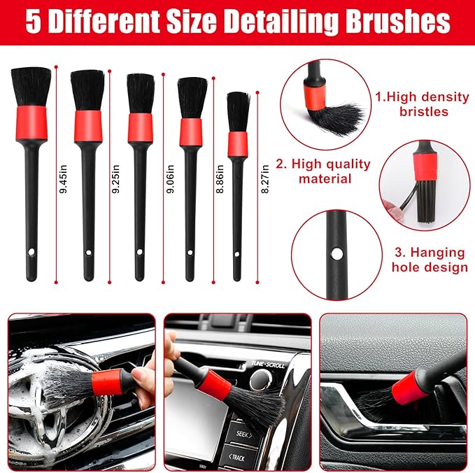 Viewsun 17PCS Car Cleaning Kit Red Car Interior Detailing Kit with High Power Handheld Vacuum Detailing Brush Set Windshield Cleaner Cleaning Gel Complete Auto Accessories for Women Girls Gift