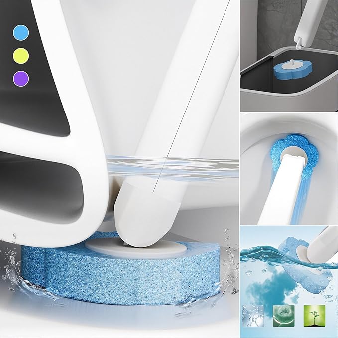 Disposable Toilet Cleaning System Toilet Brush with Holder and 18 Pre-Loaded Refill Heads Multi-Surface Cleaning Tool for Toilet Sink Bathroom Glass &amp Floor (Ocean)