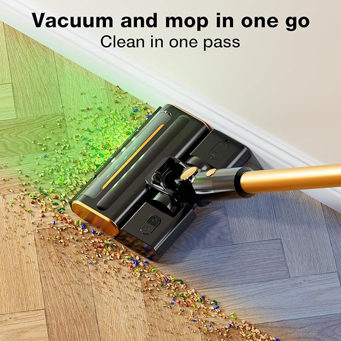 Cordless Vacuum Cleaner 600W 50000PA Stick Vacuum Cleaners and Mop In One4000mAh Battery with 60 Min Runtime LED Screen and Green Headlights Handheld Vacuum for Pet Hair Floors Carpet Sofa