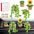 4 Pcs Crochet Plant Vent Clips for CarHandmade Mini Plant Car Air Fresheners with Inspirational CardsSucculent Sunflower Potted Plants Car Vent Clips Xmas Crochet Gift for Plants Lover with Gift Box