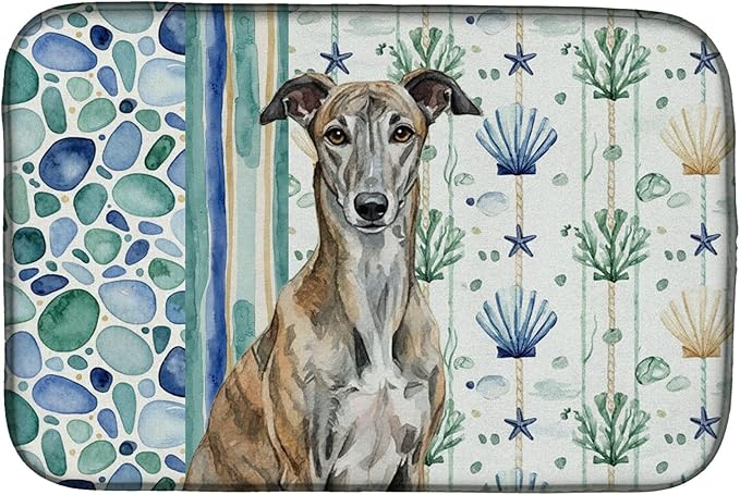 Caroline's Treasures Brindle Greyhound Coastal Sea Glass Dish Drying Mat Absorbent Dish Drying Mat Pad for Kitchen Counter Dish Drainer Mat for Countertop 14 x 21 Multicolor
