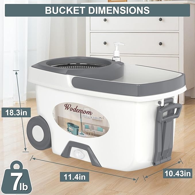 Mop and Bucket with Wringer SetSpin Mop and Bucket System Mops for Floor CleaningHousehold Supplies Tools with 6 Replacement Refills61 Extended Handle for Household Hardwood Floor - White