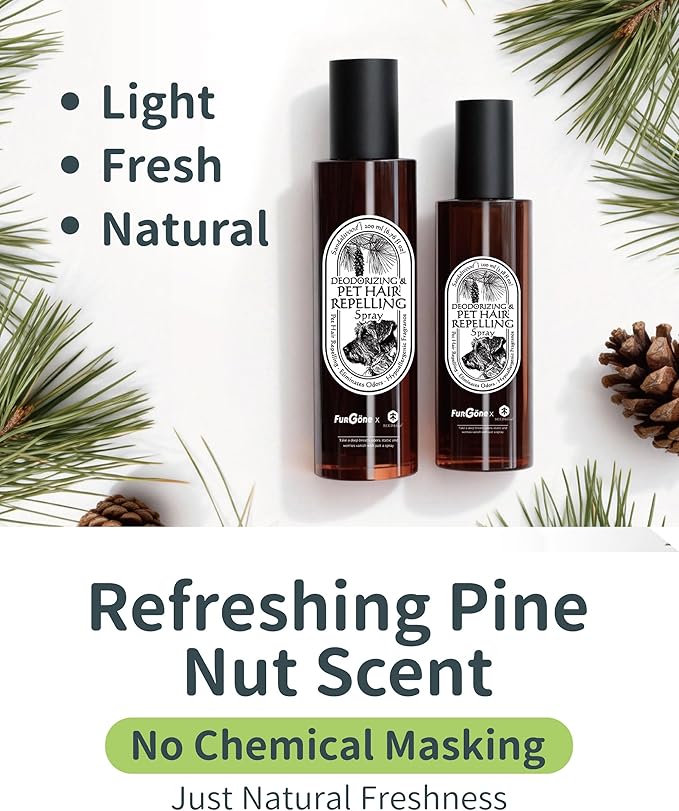 FurGone by Seedshub Pet Hair Repelling Spray Odor Neutralizer | Anti-Static Wrinkle Release Pet-Friendly Botanical Sprays for Clothing and More Pine Nut Scent Up to 2800 Sprays 6.76oz (2 Pack)